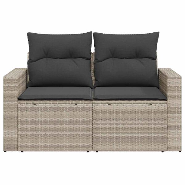 vidaXL Canapé de jardin 2 places et coussins gris clair résine tressée