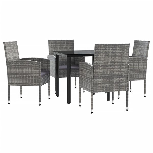 vidaXL Ensemble &agrave; manger de jardin 5pcs gris/noir r&eacute;sine tress&eacute;e/acier