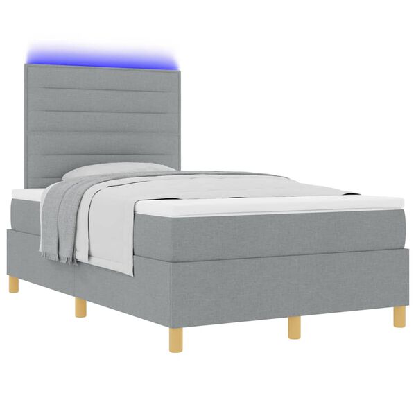 vidaXL Lit &agrave; ressort LED avec matelas Gris clair 120 x 200 cm tissu