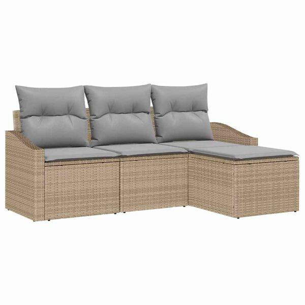 vidaXL Ensemble de canap&eacute; de jardin 4 pcs Beige Poly rotin