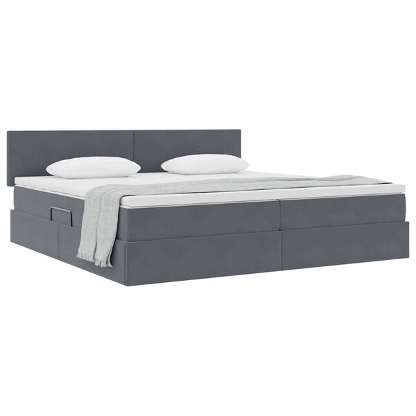 vidaXL Lit de Rangement avec matelas Gris fonc&eacute; 200 x 200 cm Velours
