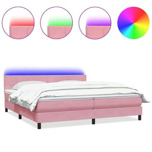 vidaXL Sommier &agrave; lattes de lit avec matelas et LED rose 180x210 cm velours