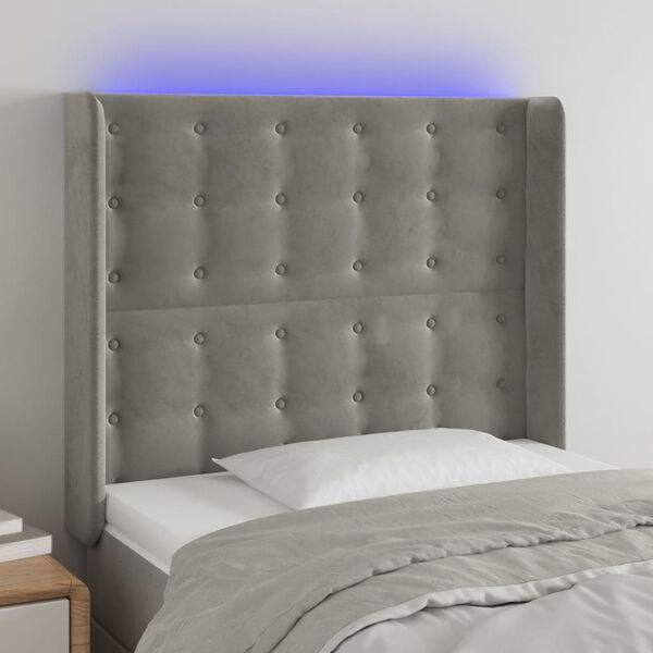 vidaXL T&ecirc;te de lit &agrave; LED Gris clair 93x16x118/128 cm Velours