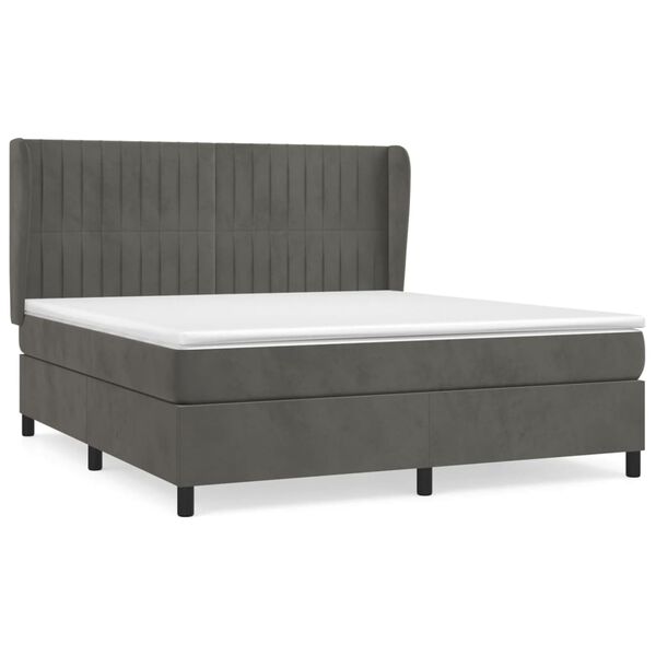 vidaXL Sommier &agrave; lattes de lit et matelas Gris fonc&eacute; 160x200cm Velours