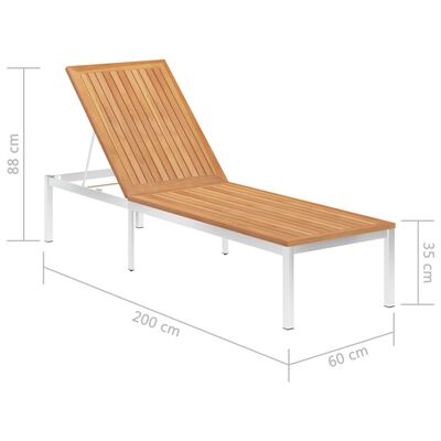 vidaXL Chaise longue bois de teck solide et acier inoxydable