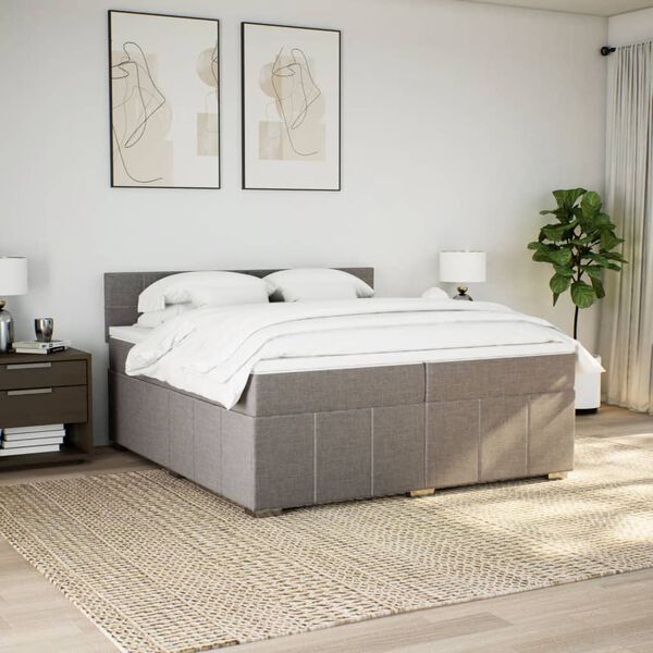 vidaXL Sommier &agrave; lattes de lit avec matelas Taupe 200x200 cm Tissu