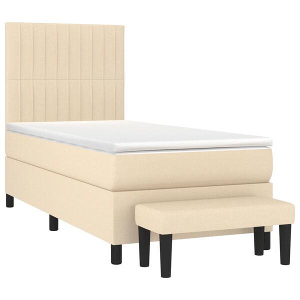 vidaXL Sommier &agrave; lattes de lit avec matelas Cr&egrave;me 90x200 cm Tissu