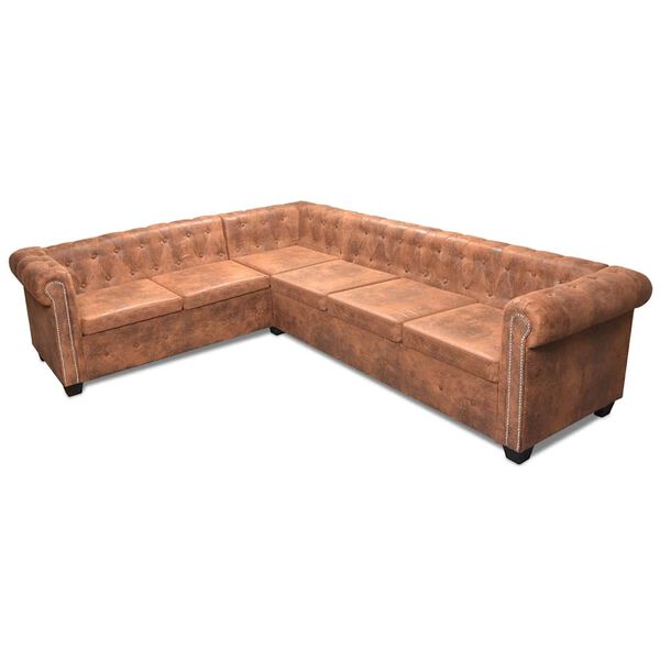 vidaXL Canap&eacute; d'angle Chesterfield 6 Places Cuir artificiel Marron