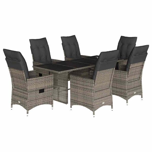 vidaXL Ensemble à manger de jardin et coussins 7 pcs gris rotin