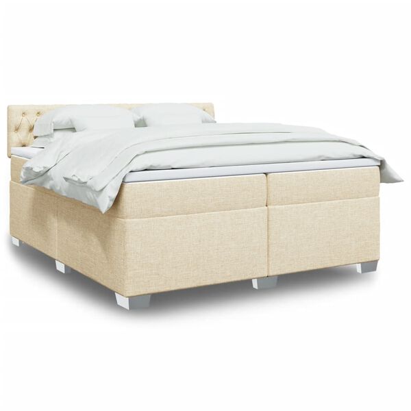 vidaXL Sommier &agrave; lattes de lit avec matelas Cr&egrave;me 200x200 cm Tissu
