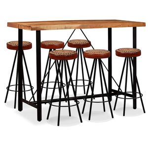 vidaXL Ensemble de bar 7 pcs Bois d'acacia Cuir v&eacute;ritable et toile