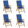 vidaXL Fauteuils pliants inclinables avec coussins, 4 pi&egrave;ces, en bois massif de teck