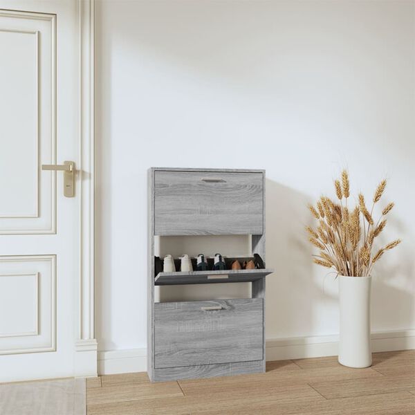 vidaXL Armoire &agrave; chaussures Sonoma gris 59x17x108 cm Bois d'ing&eacute;nierie
