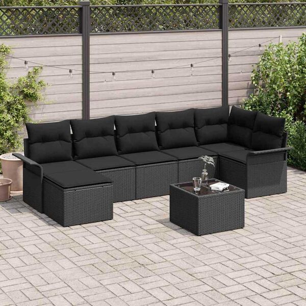 vidaXL Ensemble de canap&eacute; de jardin avec stockage 8 pcs Noir polyrotin