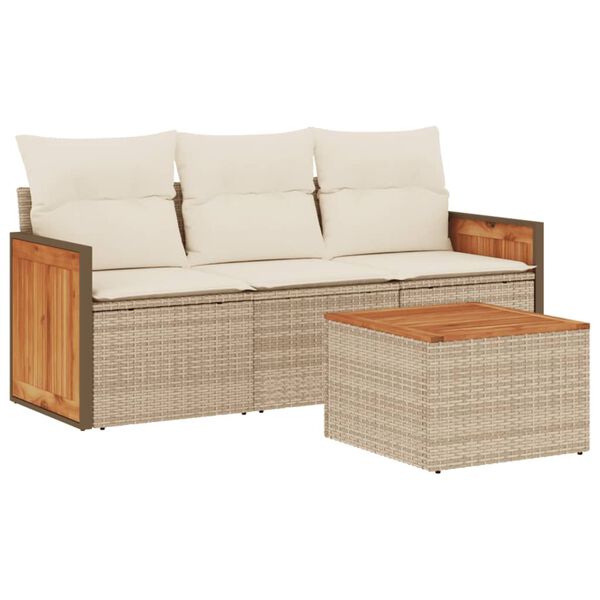 vidaXL Salon de jardin avec coussins 4 pcs beige r&eacute;sine tress&eacute;e