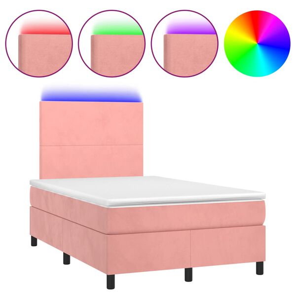 vidaXL Sommier &agrave; lattes de lit et matelas LED rose 120x190 cm velours
