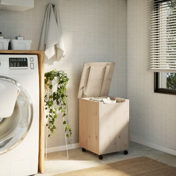 vidaXL Panier à linge et roulettes RANA 45x45x64 cm bois massif de pin