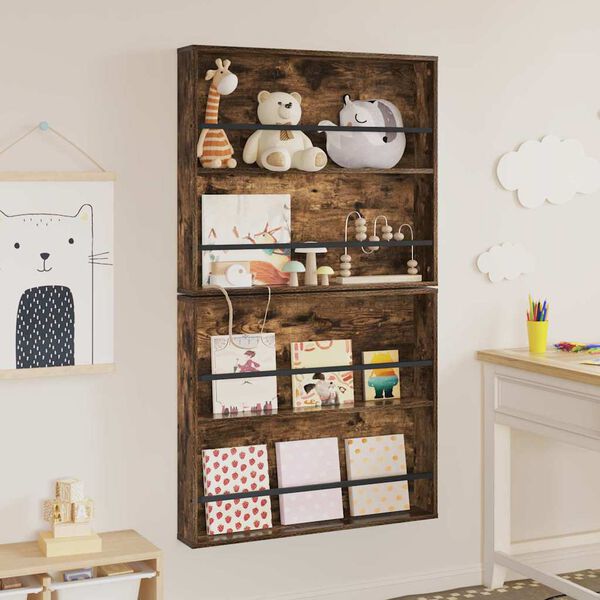 vidaXL &Eacute;tag&egrave;re &agrave; magazines 2 pcs Ch&ecirc;ne fum&eacute; 80 x 12 x 70 cm