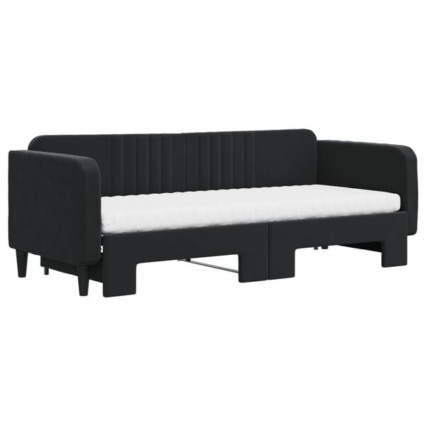 vidaXL Lit de jour avec lit gigogne et matelas noir 80x200 cm velours