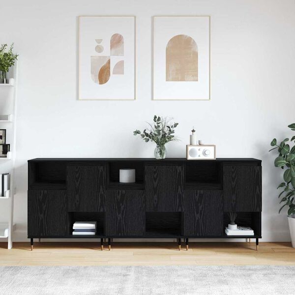 vidaXL Buffets 3 pcs Ch&ecirc;ne noir 180 x 35 x 70 cm Bois d'ing&eacute;nierie