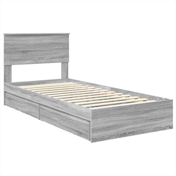 vidaXL Lit de Rangement Gris Sonoma 100 x 200 cm Bois d'ingénierie