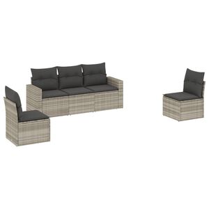vidaXL Salon de jardin 5 pcs avec coussins gris clair r&eacute;sine tress&eacute;e