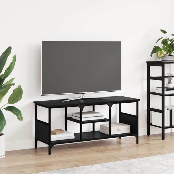 vidaXL Meuble TV Ch&ecirc;ne noir 100 x 35 x 45 cm Bois d'ing&eacute;nierie et fer