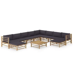 vidaXL Salon de jardin 11 pcs avec coussins gris fonc&eacute; bambou