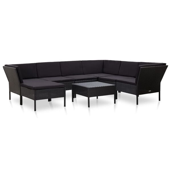 vidaXL Salon de jardin 8 pcs avec coussins r&eacute;sine tress&eacute;e noir