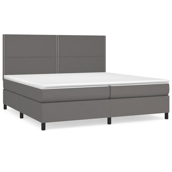 vidaXL Sommier &agrave; lattes de lit avec matelas Gris 200x200 cm Similicuir