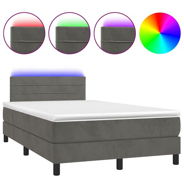 vidaXL Sommier &agrave; lattes de lit avec matelas LED gris fonc&eacute; 120x190 cm