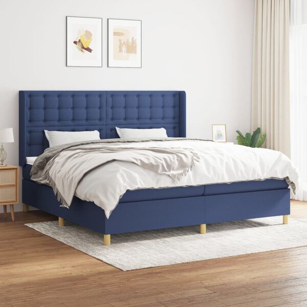 vidaXL Sommier &agrave; lattes de lit avec matelas Bleu 200x200 cm Tissu