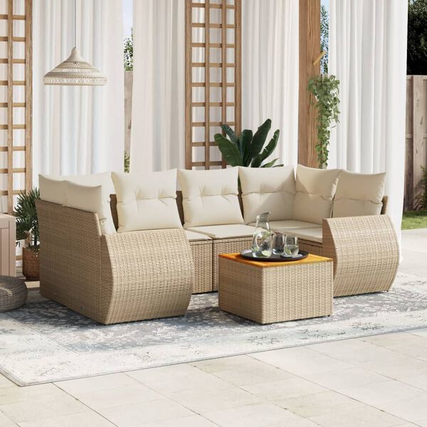 vidaXL Salon de jardin avec coussins 7 pcs beige r&eacute;sine tress&eacute;e