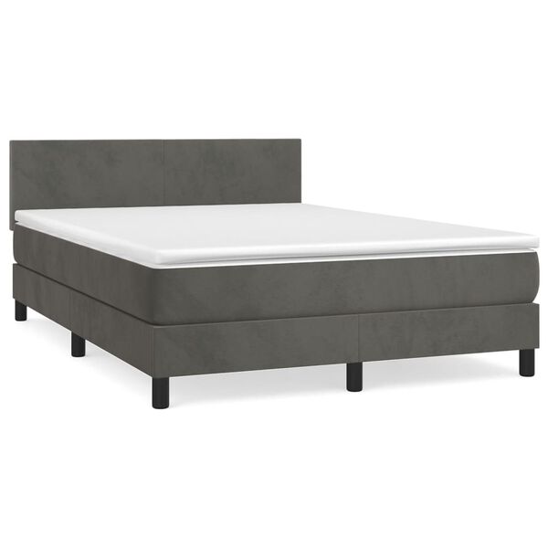 vidaXL Sommier &agrave; lattes de lit et matelas Gris fonc&eacute; 140x190cm Velours