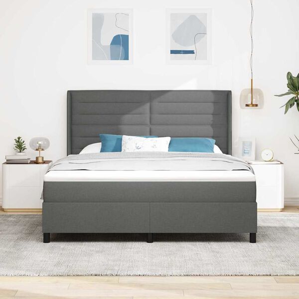 vidaXL Lit &agrave; ressorts avec matelas Gris fonc&eacute; 180 x 200 cm tissu