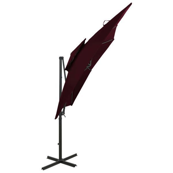 vidaXL Parasol de jardin en porte-&agrave;-faux &agrave; double toit rouge bordeaux