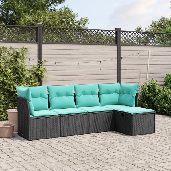 vidaXL Salon de jardin avec coussins 5 pcs marron résine tressée