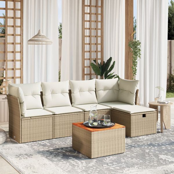 vidaXL Salon de jardin avec coussins 6 pcs beige r&eacute;sine tress&eacute;e