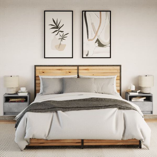 vidaXL Tables de chevet murales avec lumi&egrave;res LED 2 pcs gris b&eacute;ton