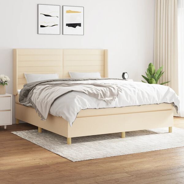 vidaXL Sommier &agrave; lattes de lit avec matelas Cr&egrave;me 180x200 cm Tissu