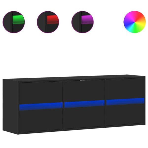 vidaXL Meuble TV mural avec lumi&egrave;res LED noir 130x31x45 cm