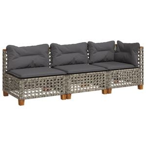 vidaXL Canap&eacute; de jardin avec coussins 3 places gris r&eacute;sine tress&eacute;e