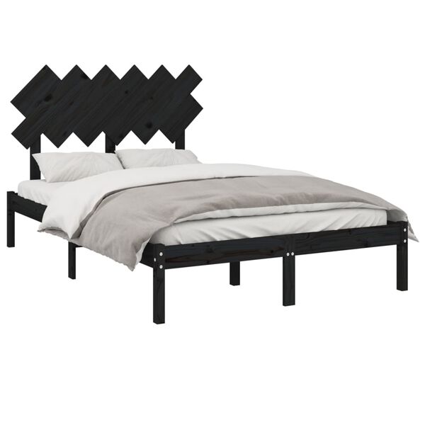 vidaXL Cadre de lit sans matelas noir 135x190 cm bois massif
