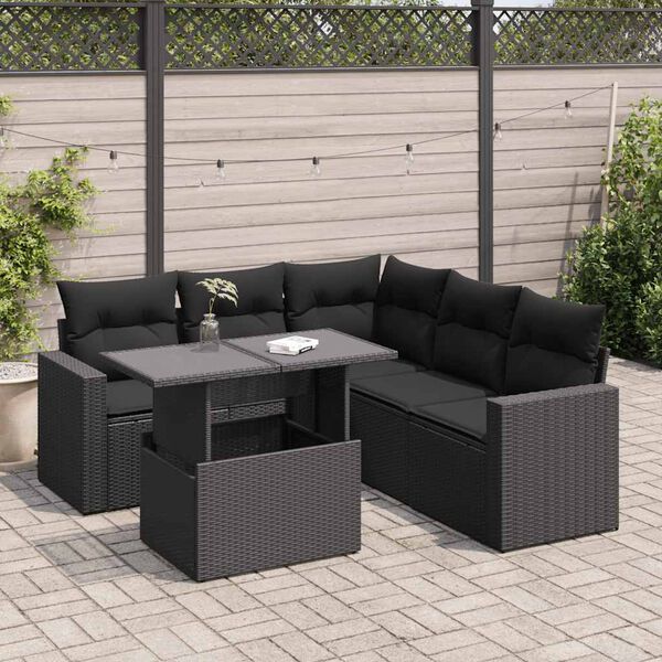 vidaXL Salon de jardin 6 pcs avec coussins noir r&eacute;sine tress&eacute;e