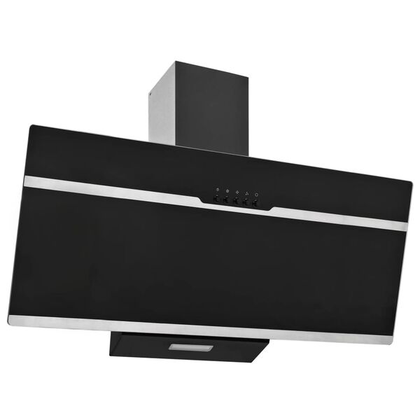 vidaXL Hotte murale 90 cm Acier inoxydable et verre tremp&eacute; Noir