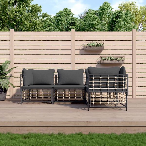 vidaXL Salon de jardin 4 pcs avec coussins anthracite résine tressée