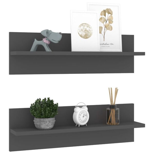 vidaXL &Eacute;tag&egrave;res murales 2 pcs Gris 60x11,5x18 cm bois d'ing&eacute;nierie