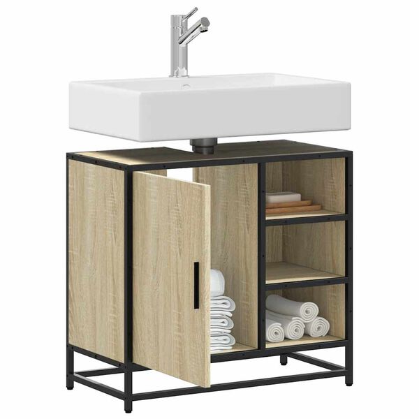 vidaXL Meuble de salle de bain avec lavabo Ch&ecirc;ne Sonoma 65 x 33 x 60 cm Bois d'ing&eacute;nierie
