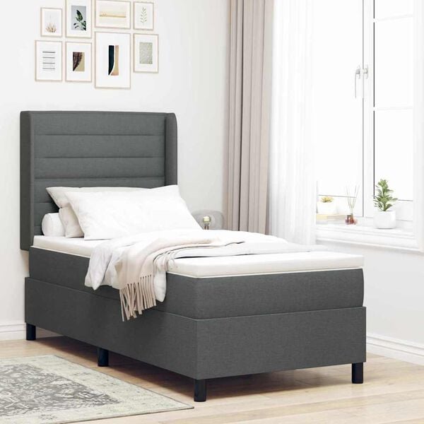 vidaXL Lit &agrave; ressorts avec matelas Gris fonc&eacute; 80 x 200 cm tissu