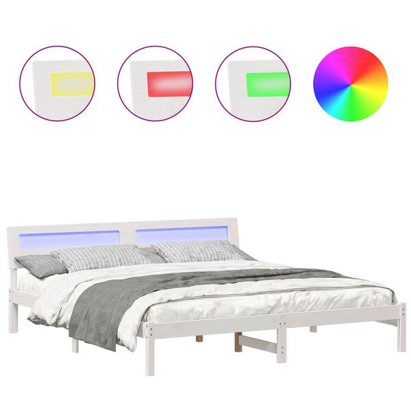 vidaXL Cadre de lit avec t&ecirc;te de lit Blanc 200 x 200 cm Pin massif